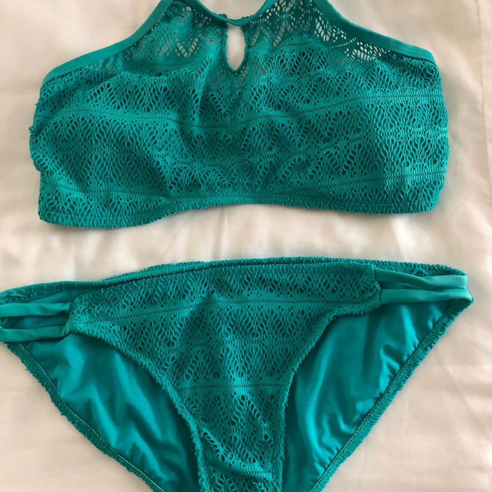 OP Teal Lace High-Neck Bikini Set - Picture 2 of 9